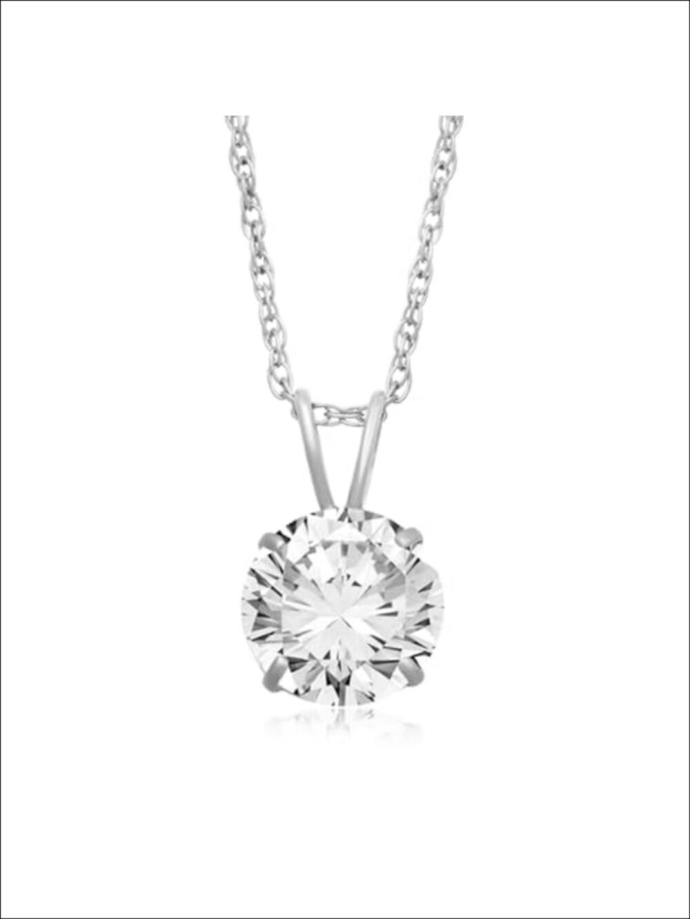 10K White Gold 2 CTW Cubic Zirconia Solitaire Pendant Necklace 18"